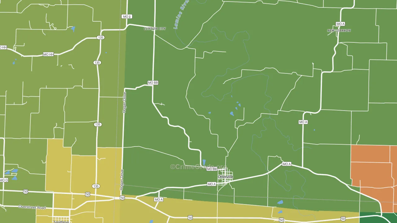 Otterville, MO Map of Burglary Rates