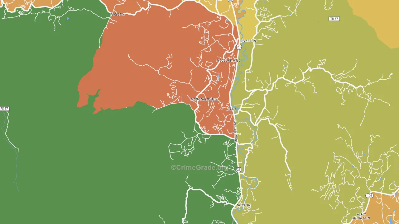Otto, NC Map of Burglary Rates