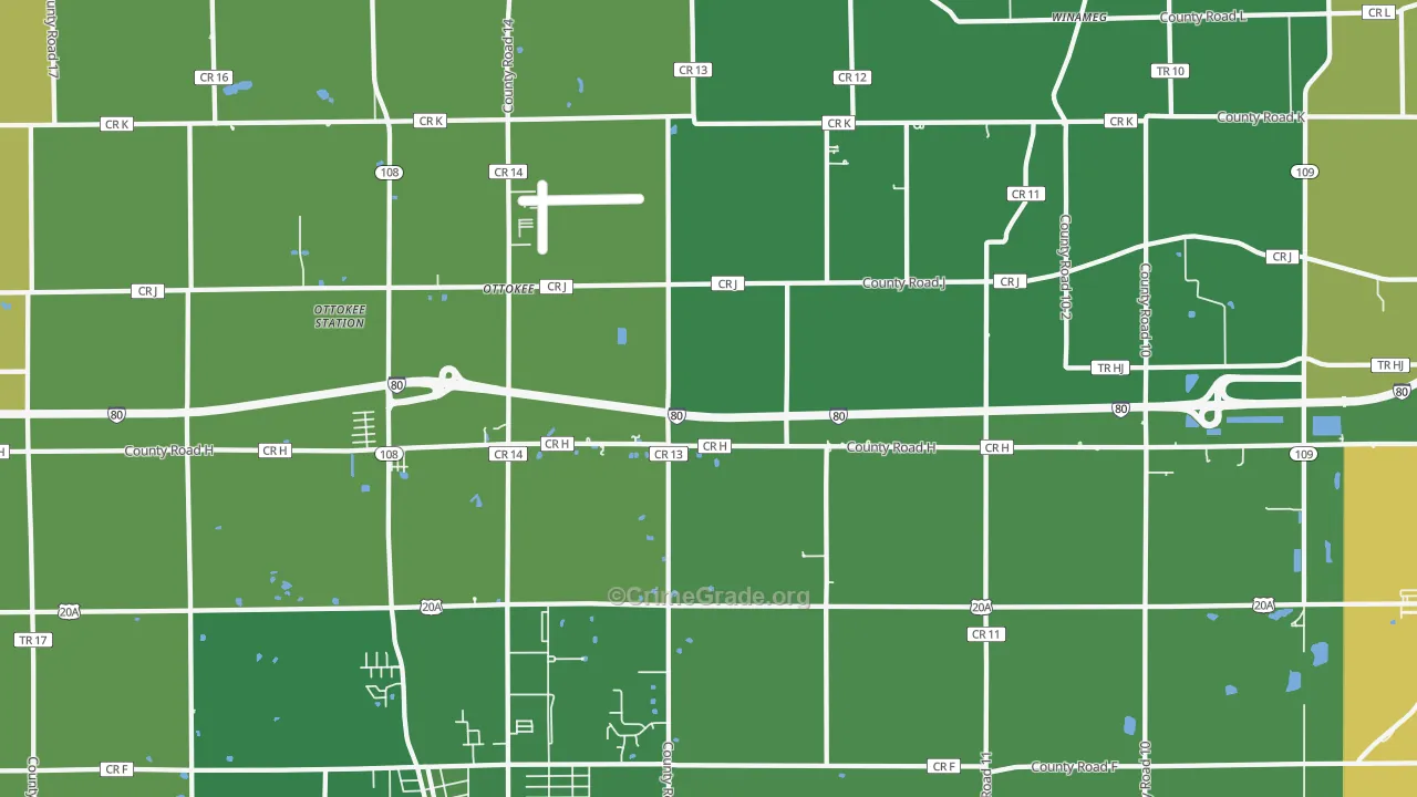 Ottokee, OH Map of Burglary Rates
