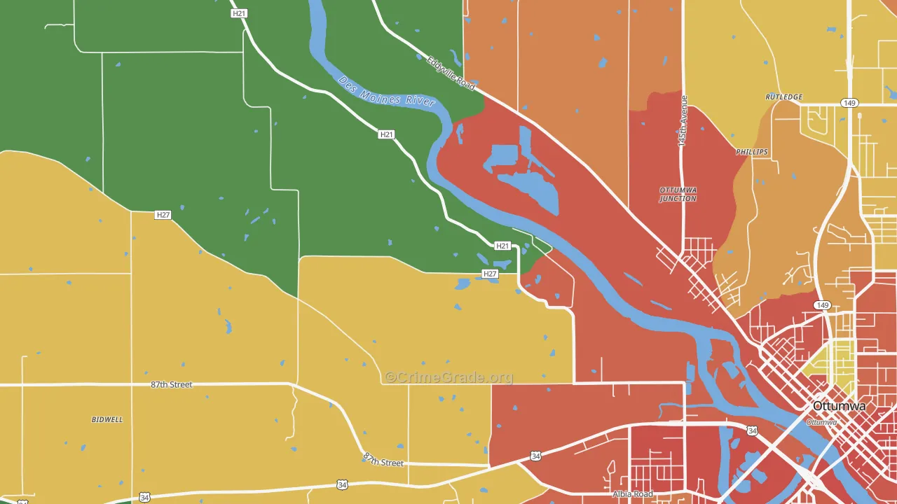 Ottumwa Junction, IA Map of Burglary Rates
