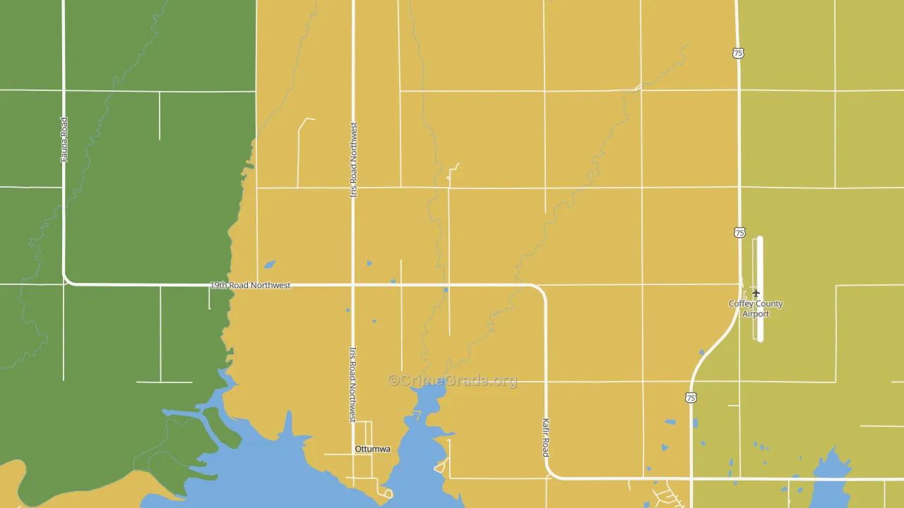 Ottumwa, KS Map of Burglary Rates