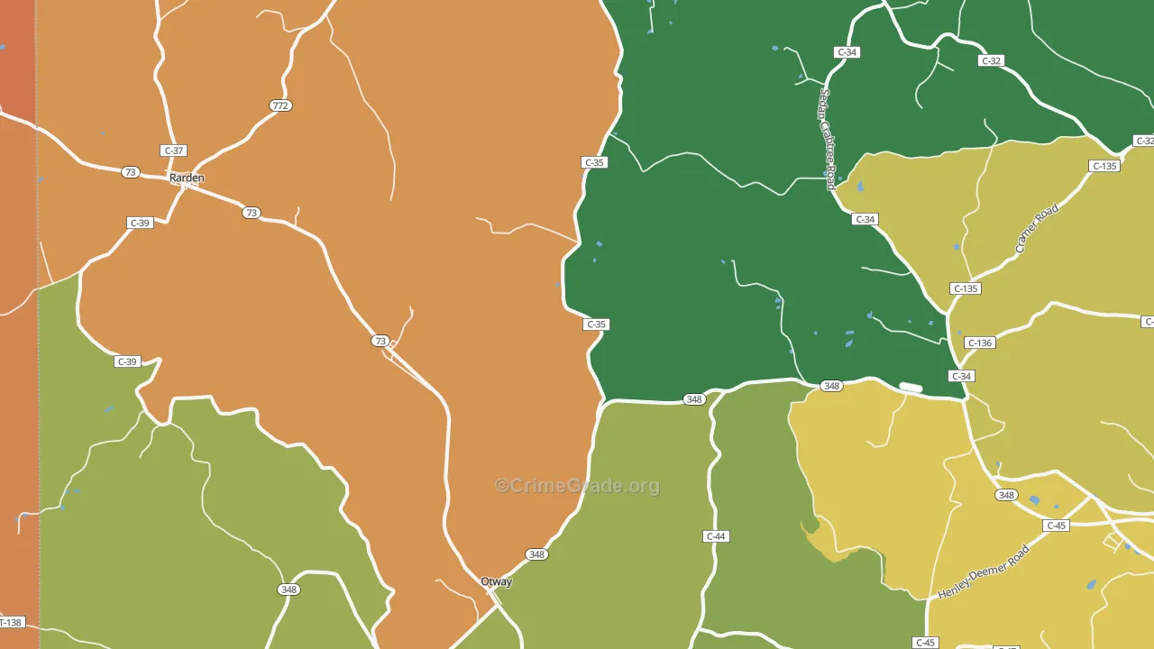 Otway, OH Map of Burglary Rates