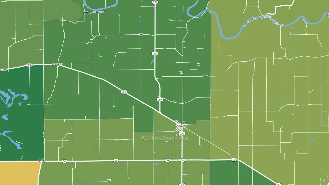 Otwell, IN Map of Burglary Rates