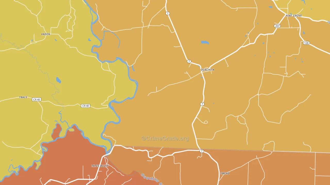 Ouachita, AR Map of Burglary Rates