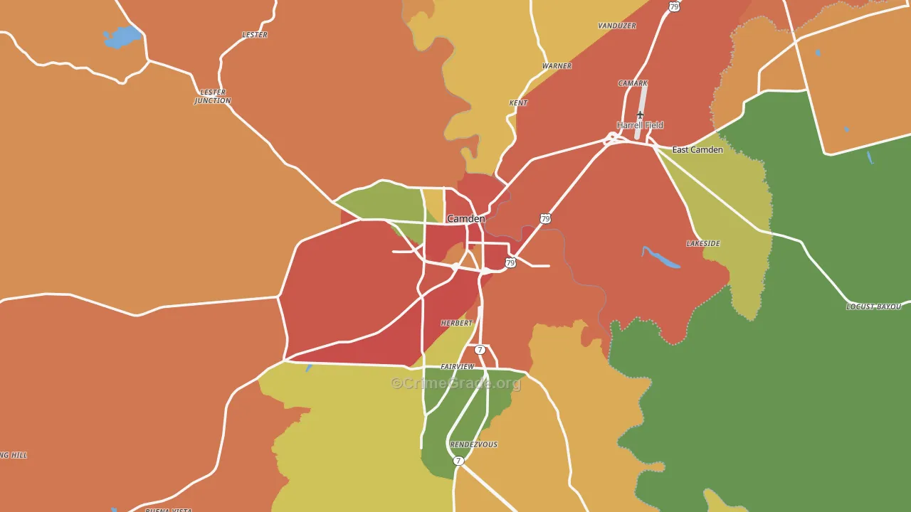 Ouachita County, AR Map of Burglary Rates