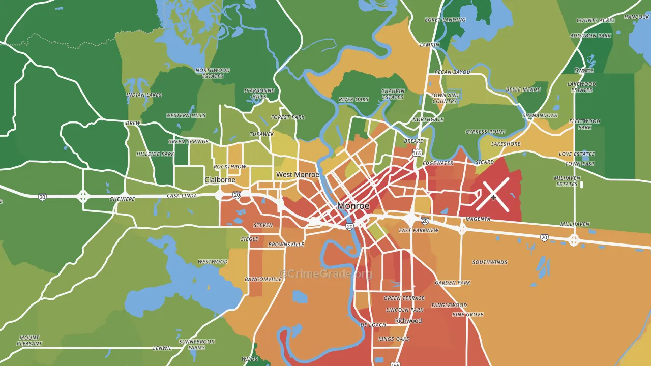 Ouachita Parish, LA Map of Burglary Rates