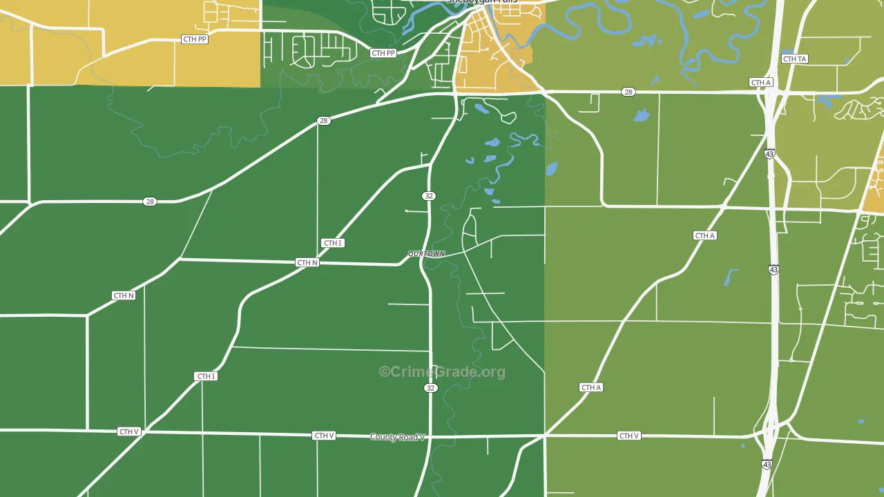 Ourtown, WI Map of Burglary Rates