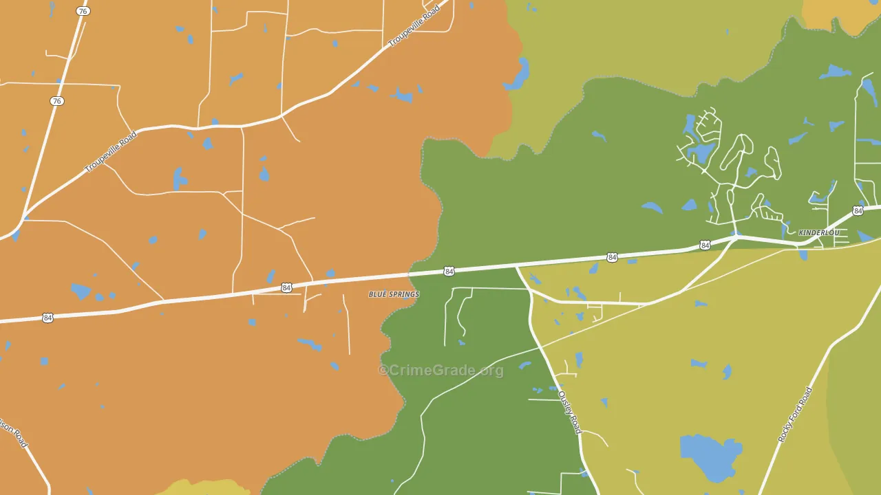 Ousley, GA Map of Burglary Rates