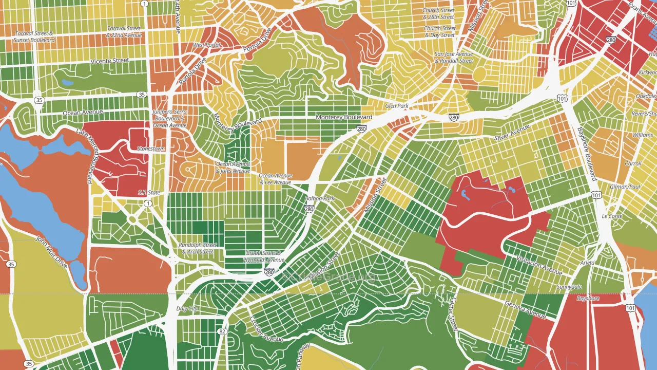 Outer Mission, San Francisco, CA Map of Burglary Rates