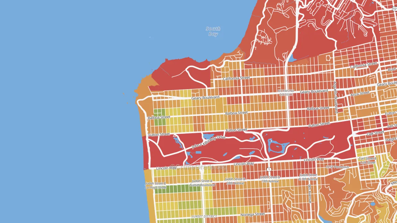 Outer Richmond, San Francisco, CA Map of Burglary Rates