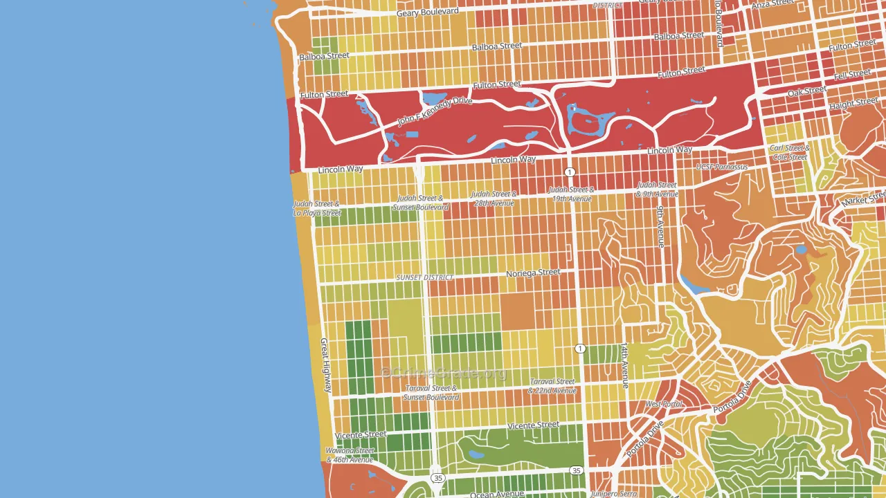 Outer Sunset, San Francisco, CA Map of Burglary Rates
