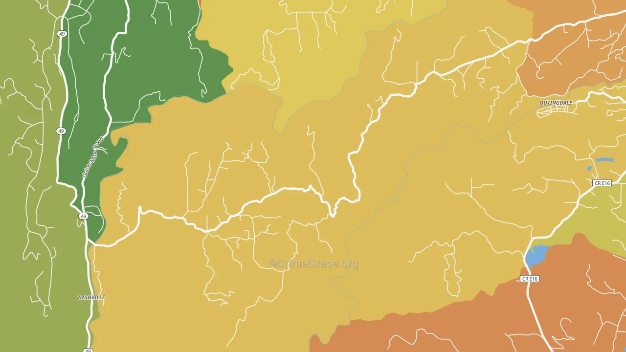 Outingdale, CA Map of Burglary Rates