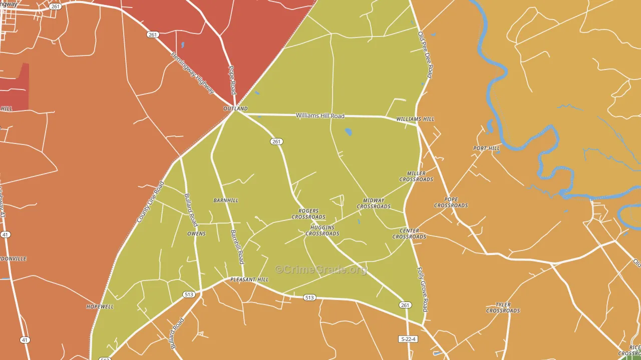 Outland, SC Map of Burglary Rates