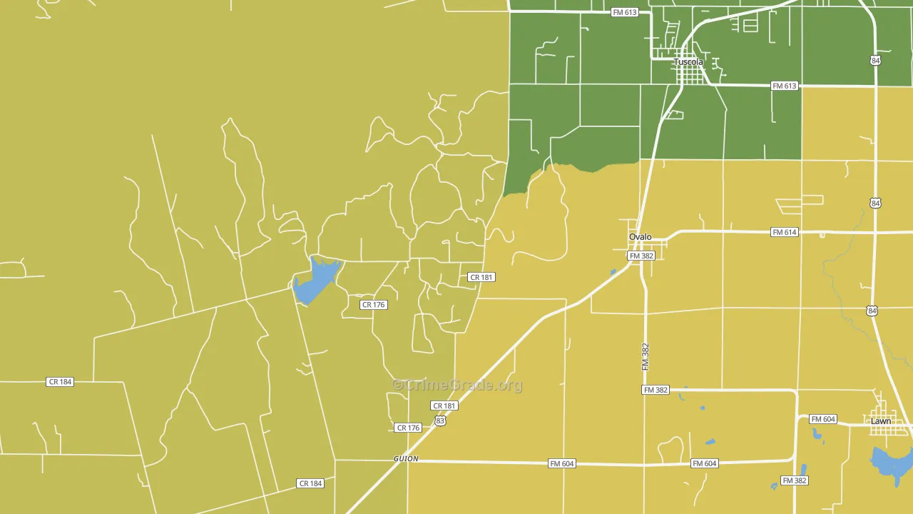 Ovalo, TX Map of Burglary Rates
