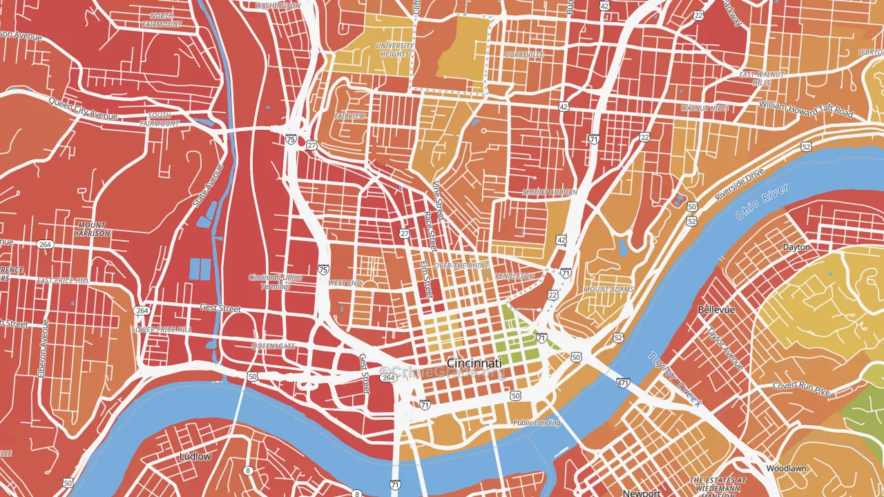 Over-the-Rhine, Cincinnati, OH Map of Burglary Rates