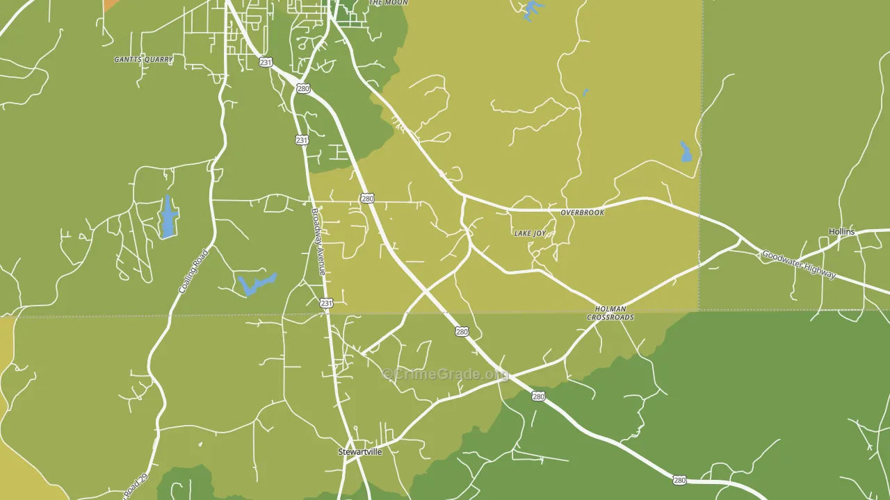 Overbrook, AL Map of Burglary Rates