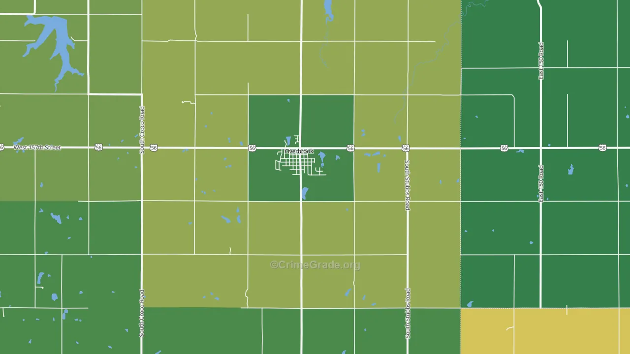 Overbrook, KS Map of Burglary Rates