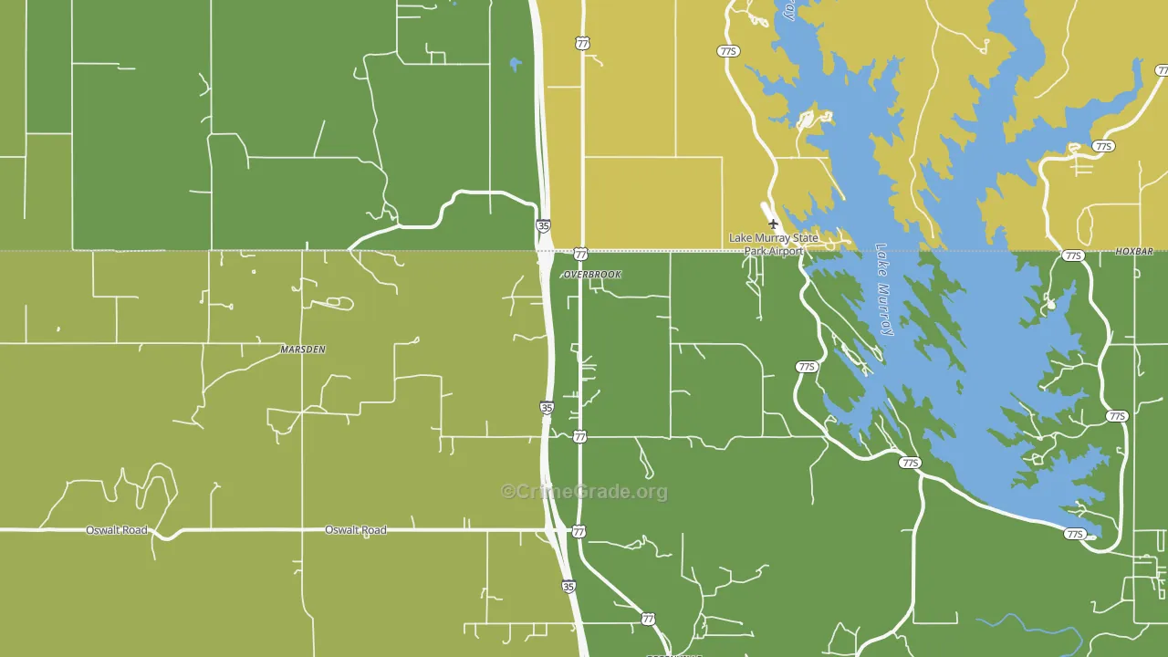 Overbrook, OK Map of Burglary Rates