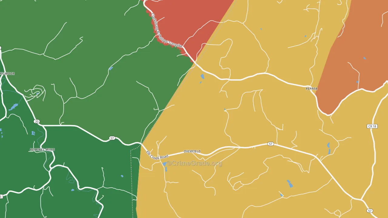 Overfield, WV Map of Burglary Rates