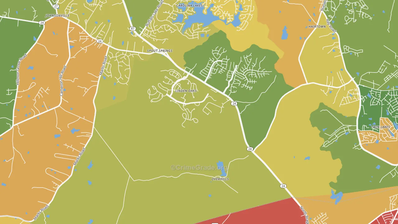 Overhills, NC Map of Burglary Rates