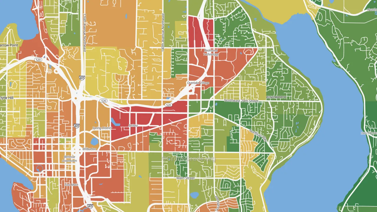Overlake, Bellevue, WA Map of Burglary Rates