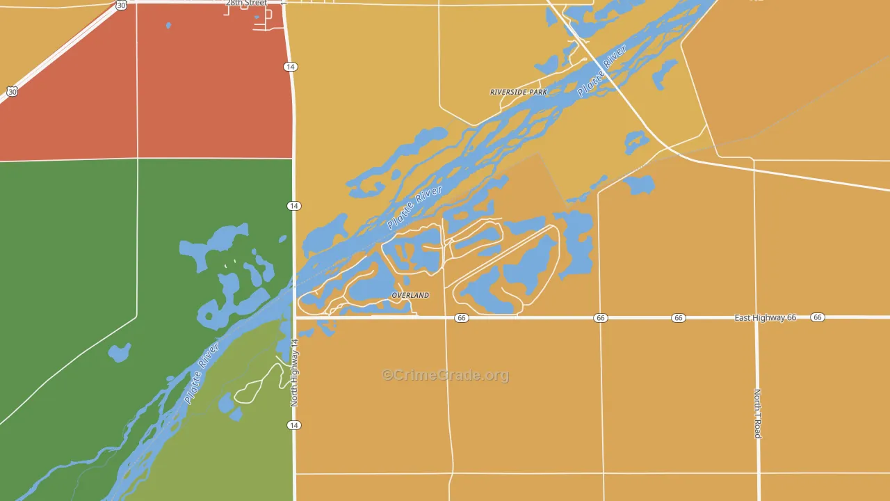 Overland, NE Map of Burglary Rates