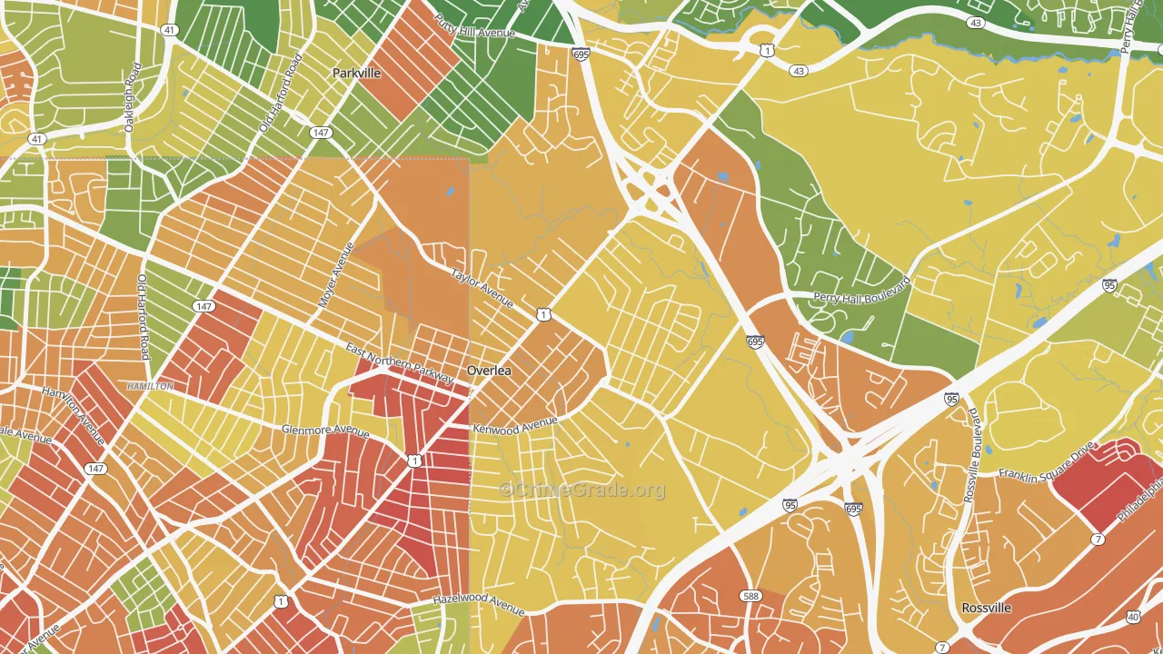 Overlea, MD Map of Burglary Rates