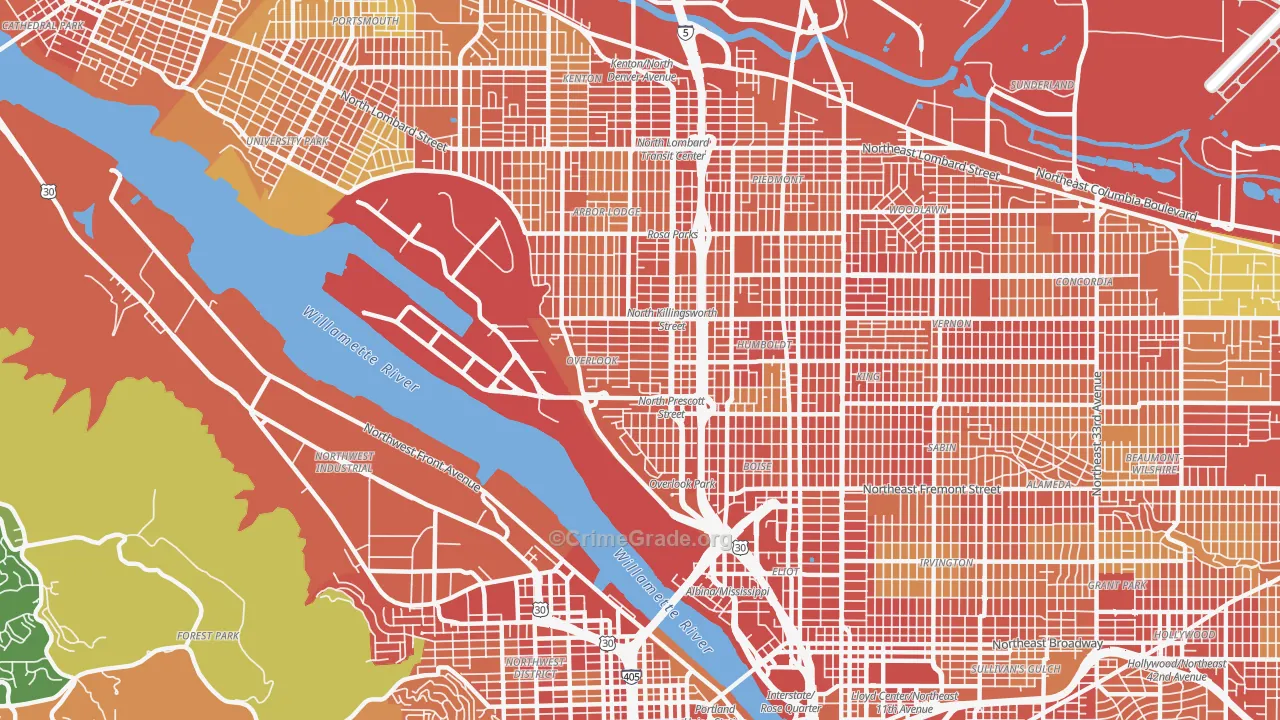 Overlook, Portland, OR Map of Burglary Rates
