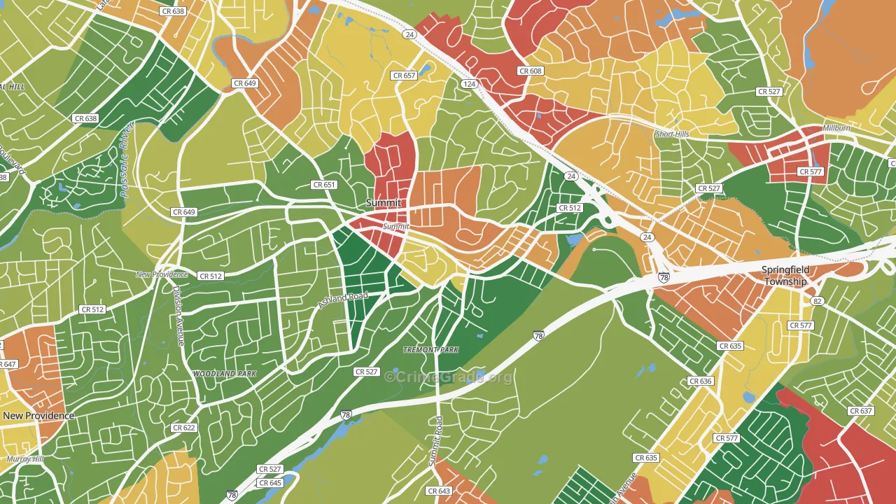 Overlook, Summit, NJ Map of Burglary Rates
