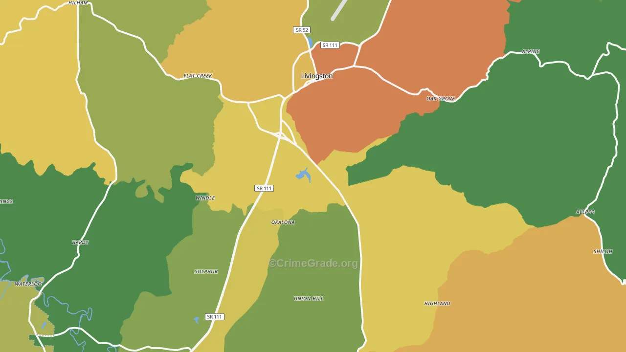 Overton County, TN Map of Burglary Rates