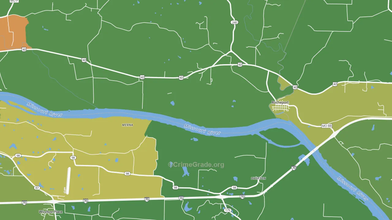 Overton, MO Map of Burglary Rates