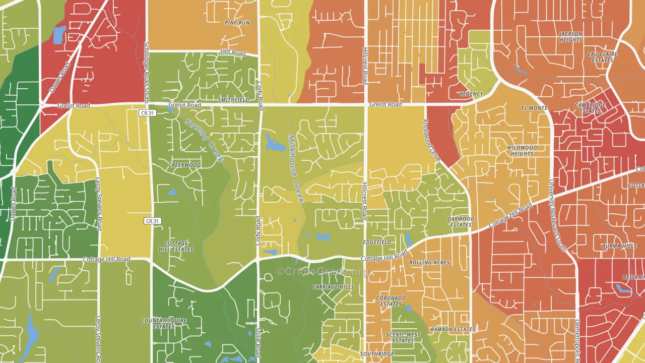 Overton, Mobile, AL Map of Burglary Rates