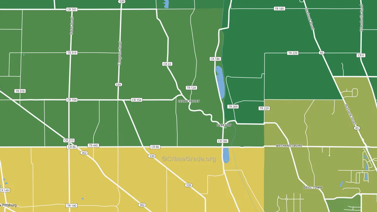 Overton, OH Map of Burglary Rates