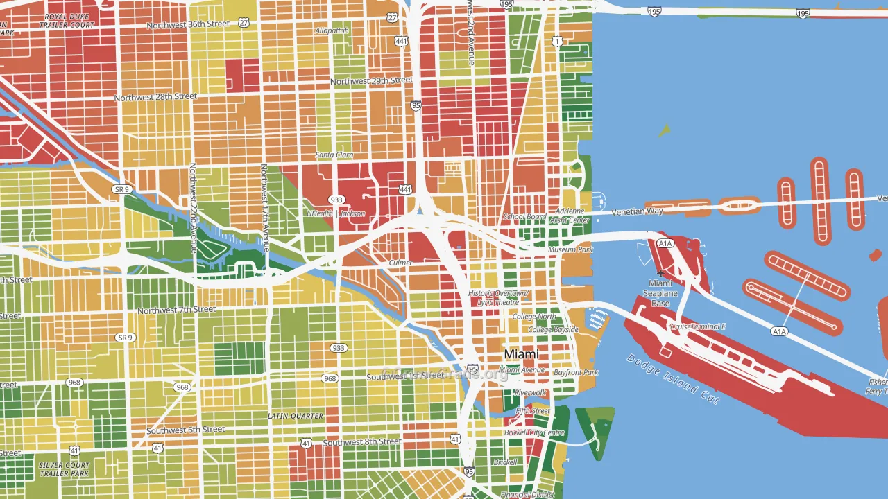 Overtown, Miami, FL Map of Burglary Rates