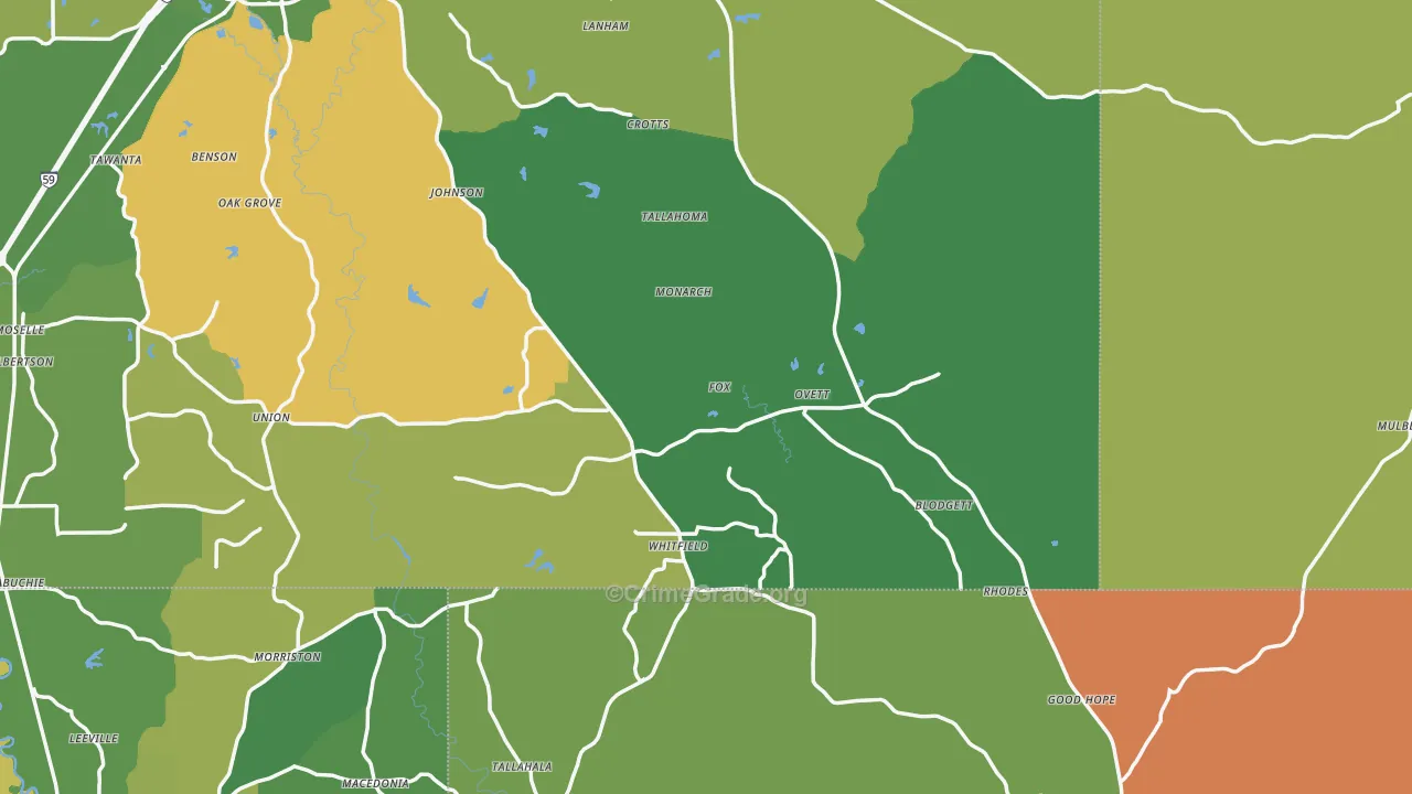 Ovett, MS Map of Burglary Rates