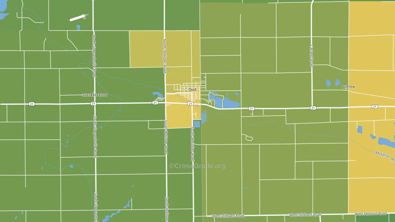 Ovid, MI Map of Burglary Rates