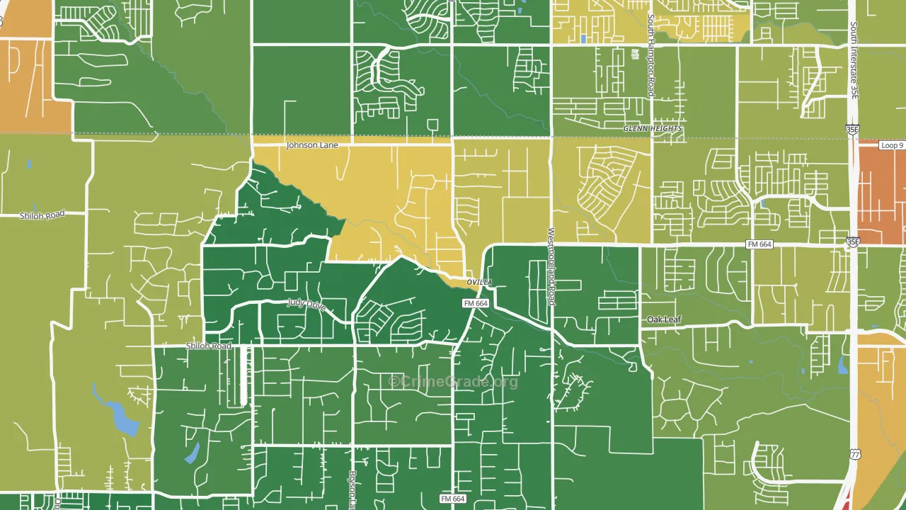 Ovilla, TX Map of Burglary Rates