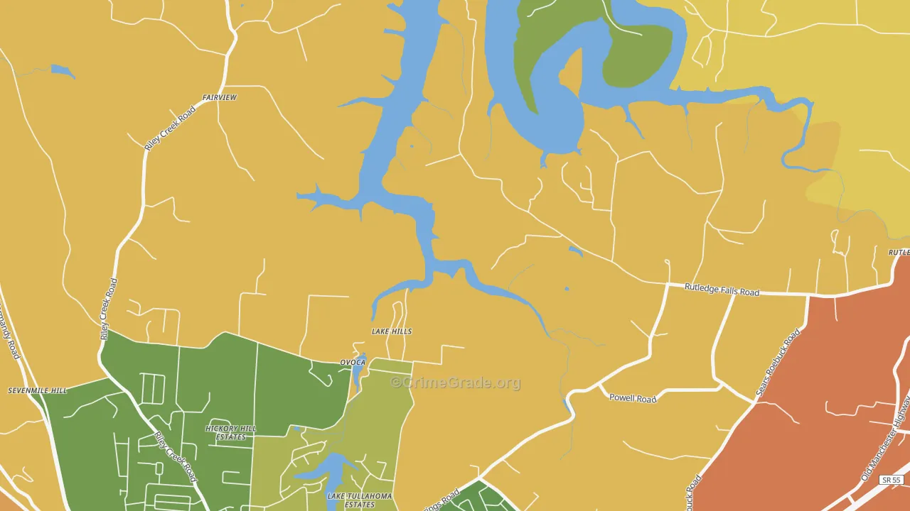 Ovoca, TN Map of Burglary Rates