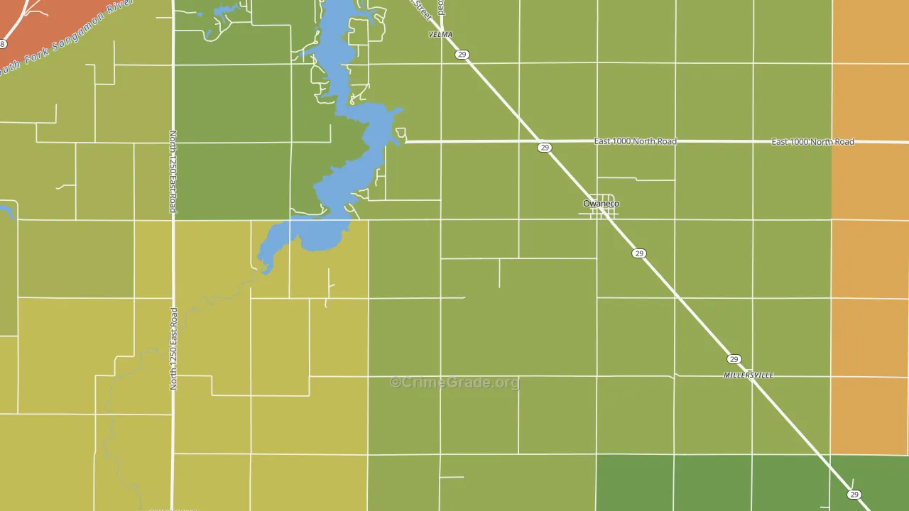 Owaneco, IL Map of Burglary Rates