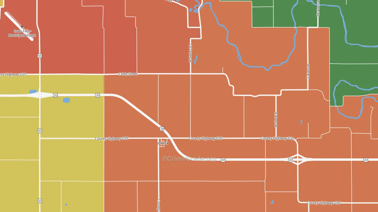 Owasa, IA Map of Burglary Rates