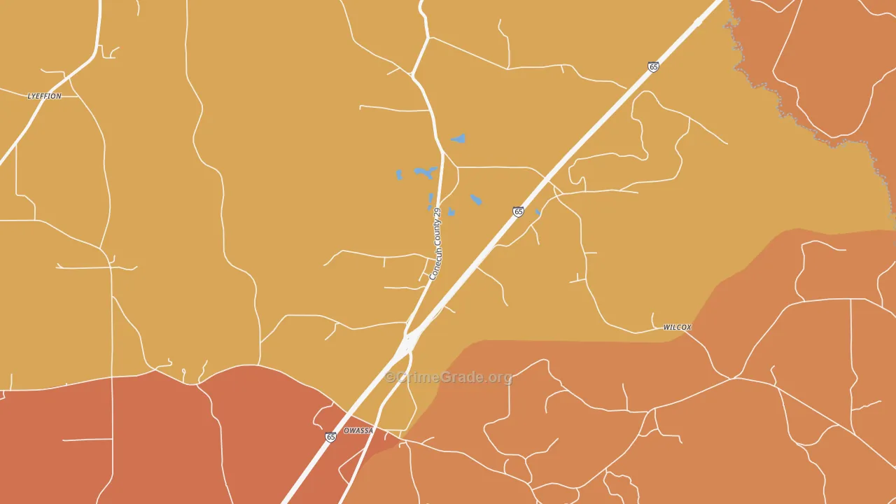 Owassa, AL Map of Burglary Rates