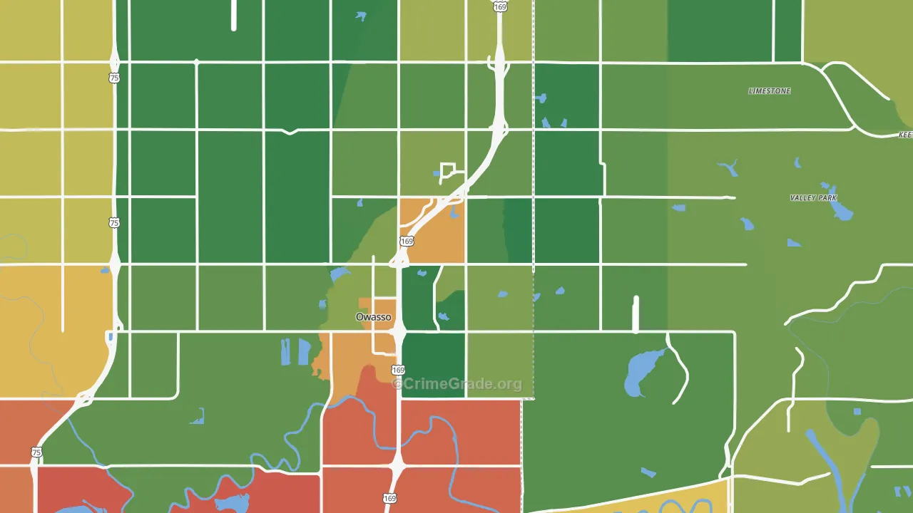 Owasso, OK Map of Burglary Rates