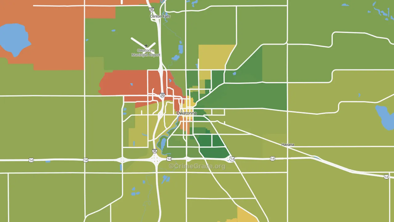 Owatonna, MN Map of Burglary Rates