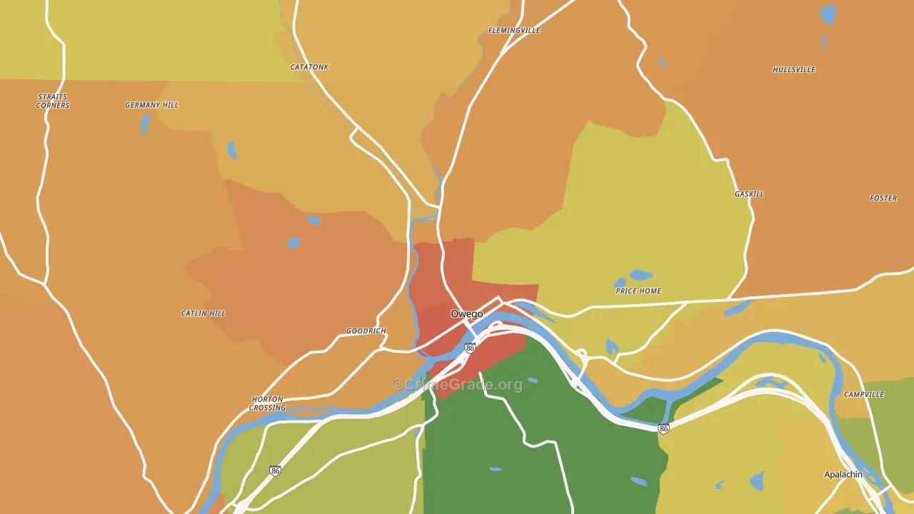 Owego, NY Map of Burglary Rates