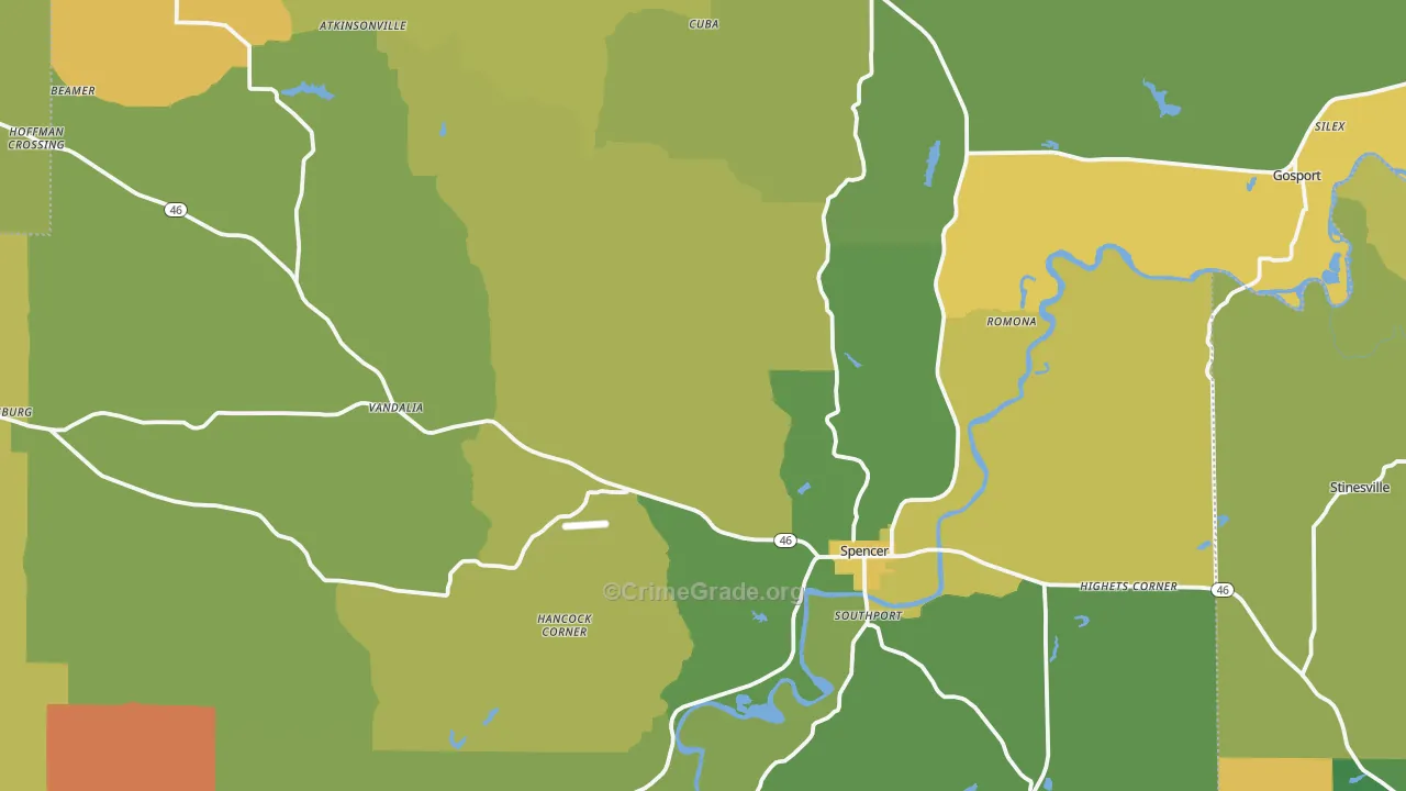 Owen County, IN Map of Burglary Rates