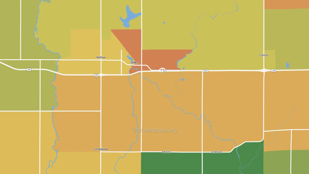 Owen, WI Map of Burglary Rates
