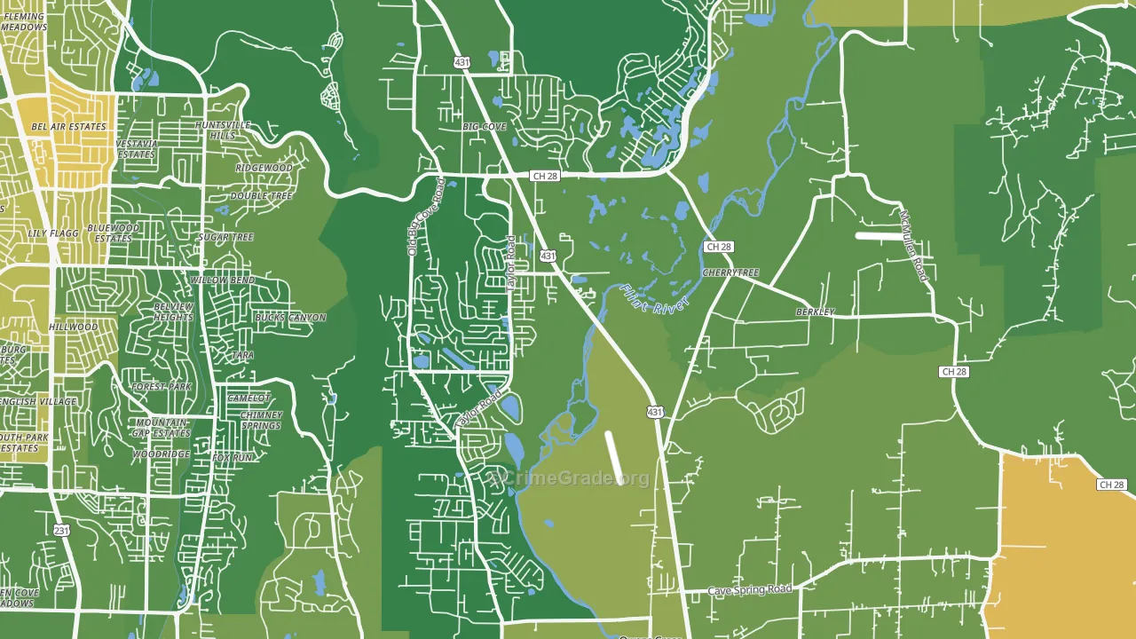 Owens Cross Roads, AL Map of Burglary Rates