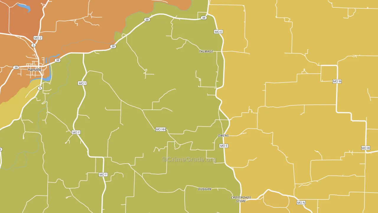 Owens, MO Map of Burglary Rates