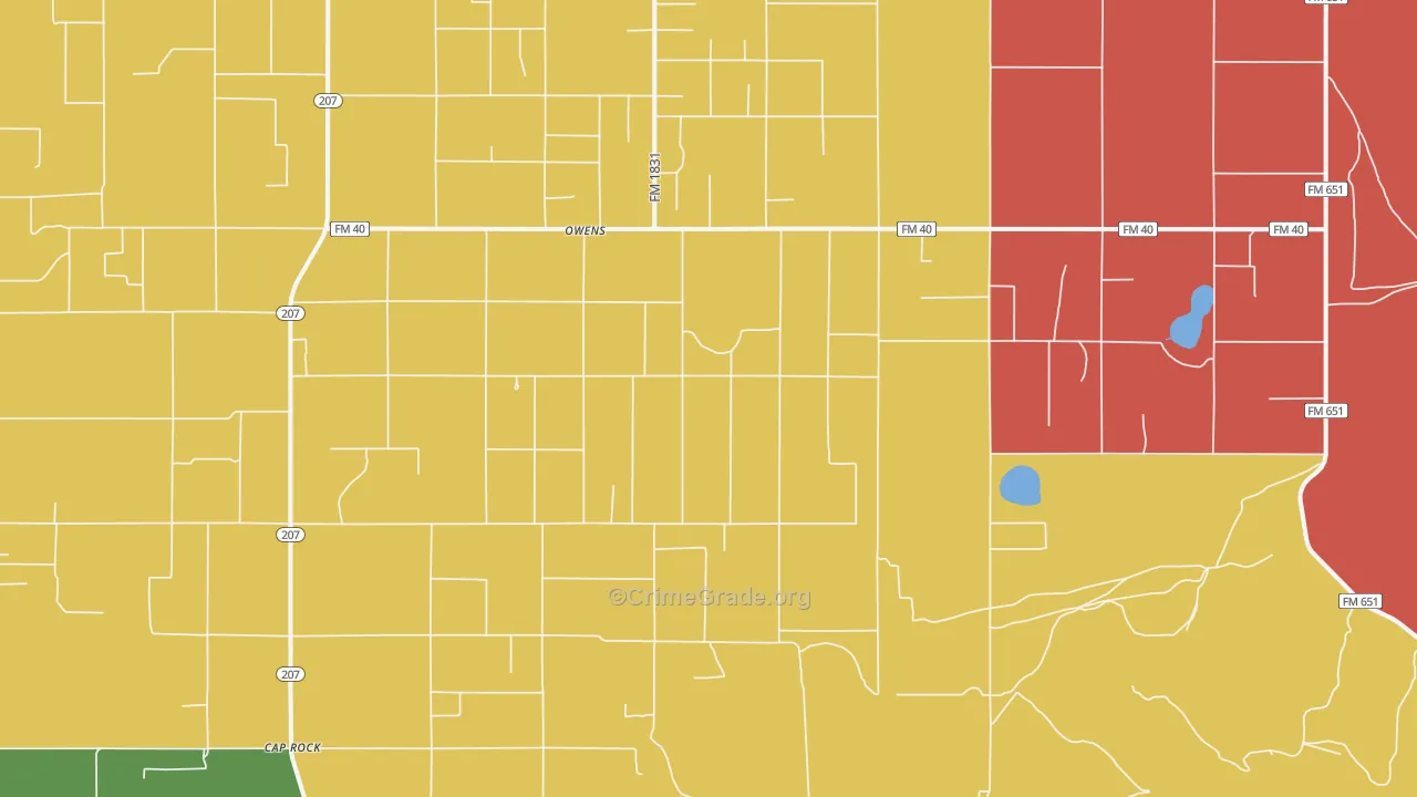 Owens, TX Map of Burglary Rates