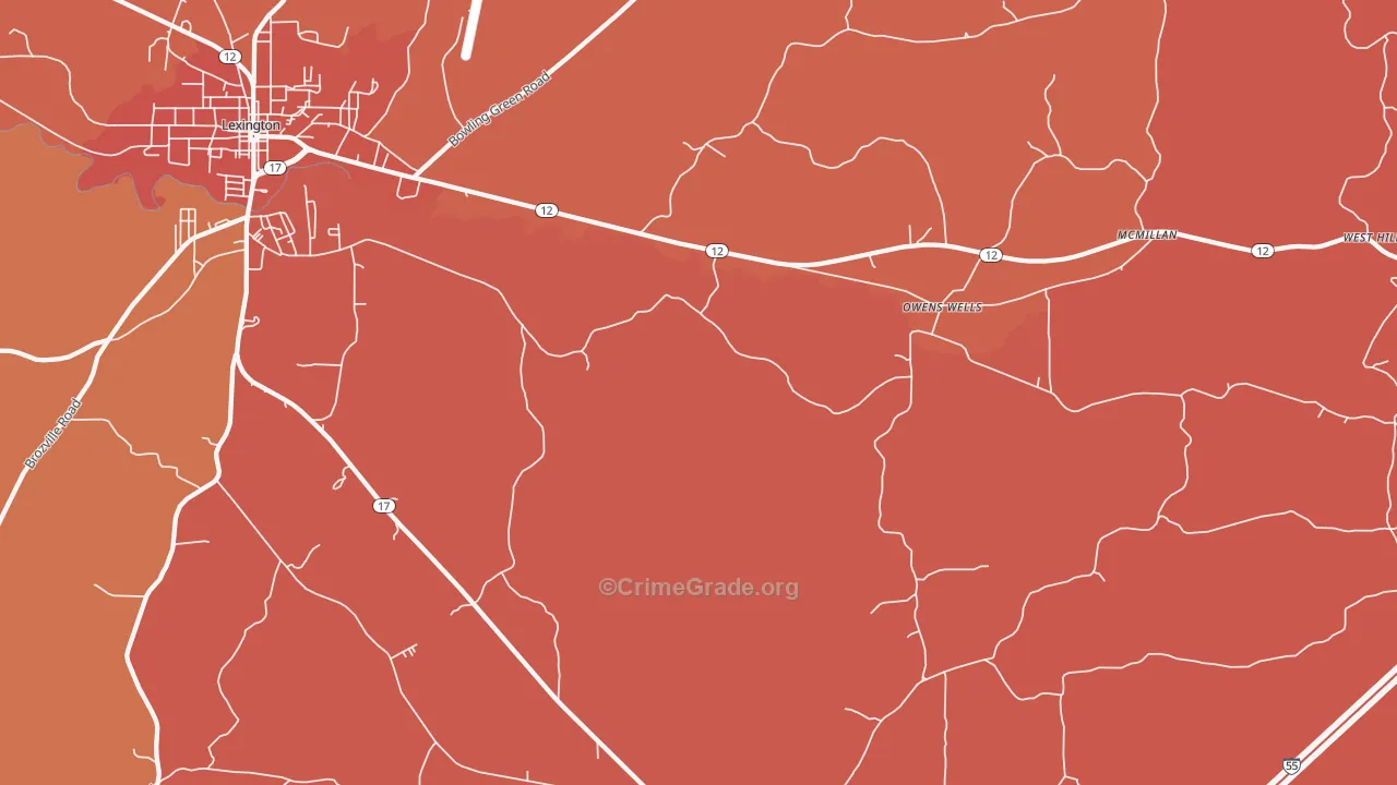 Owens Wells, MS Map of Burglary Rates